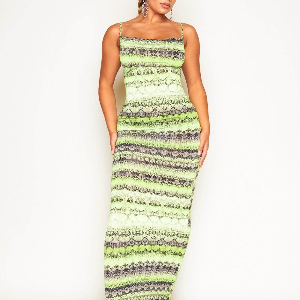 NWT Lime Green Snake Print Maxi Dress